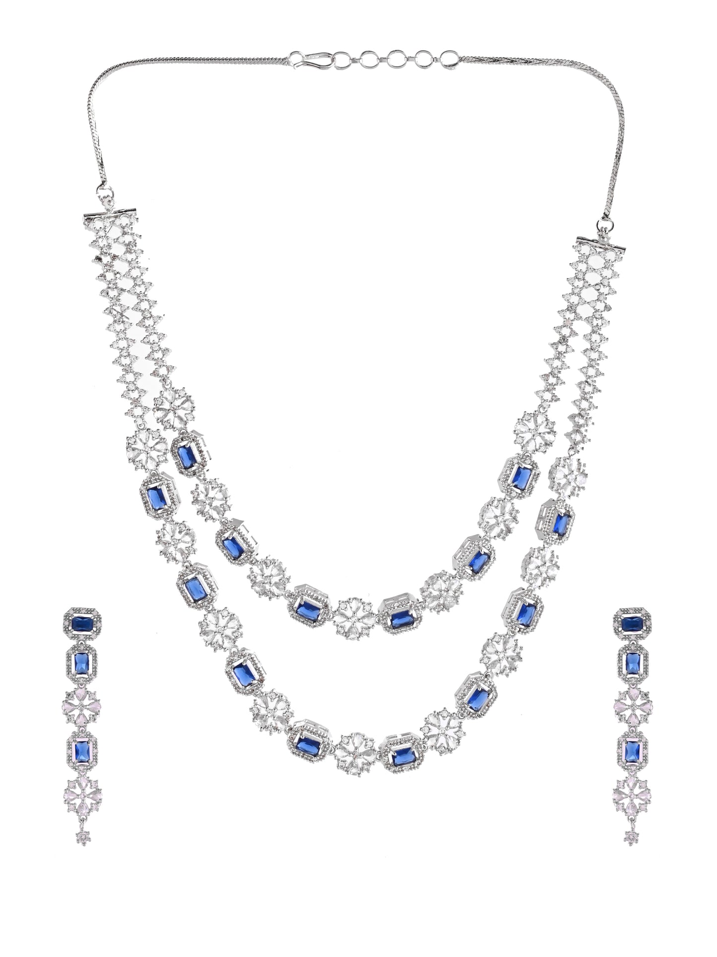 American Diamond Double Layer Necklace Set  | Wedding  Jewellery For Women