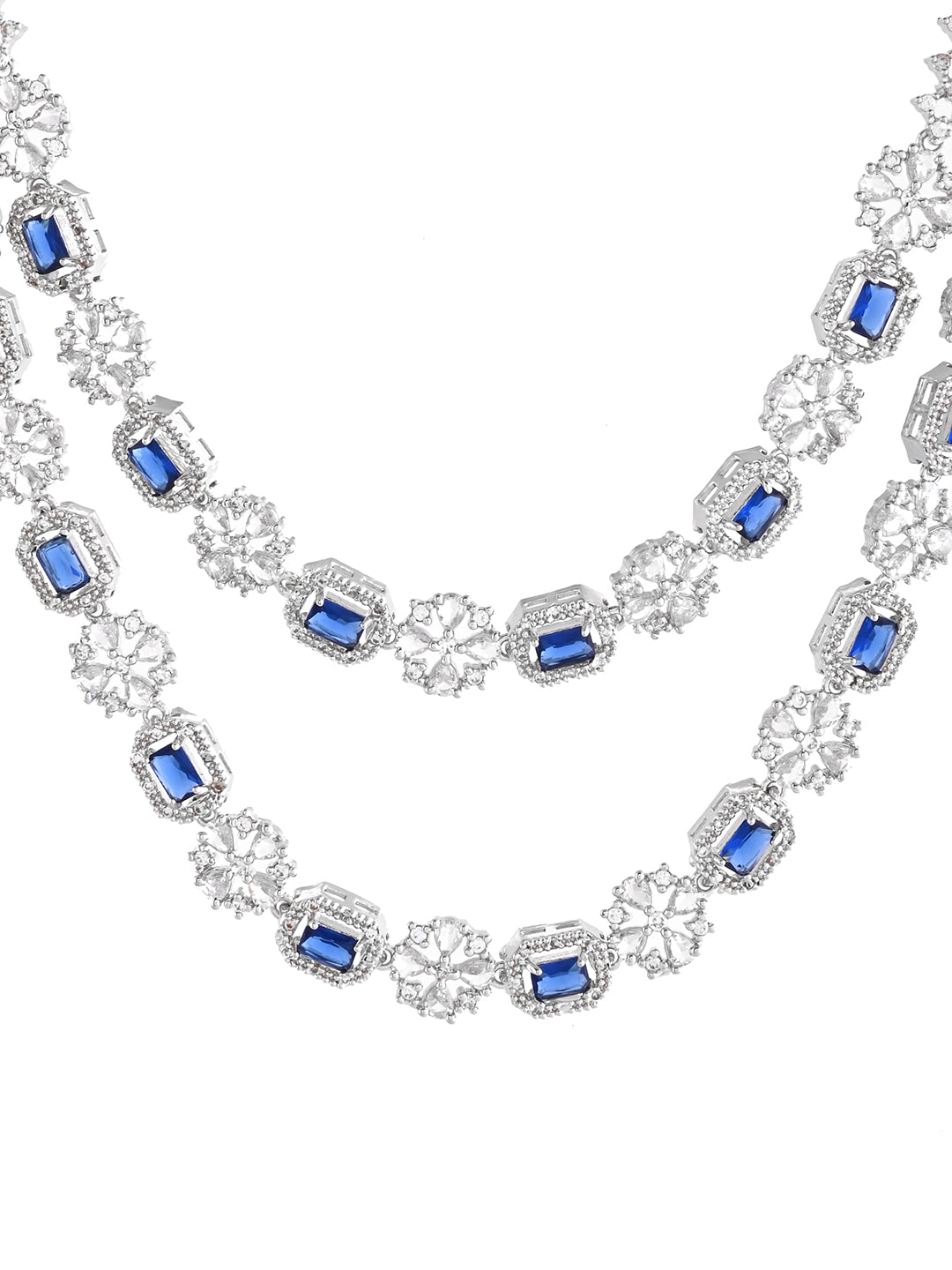 American Diamond Double Layer Necklace Set  | Wedding  Jewellery For Women