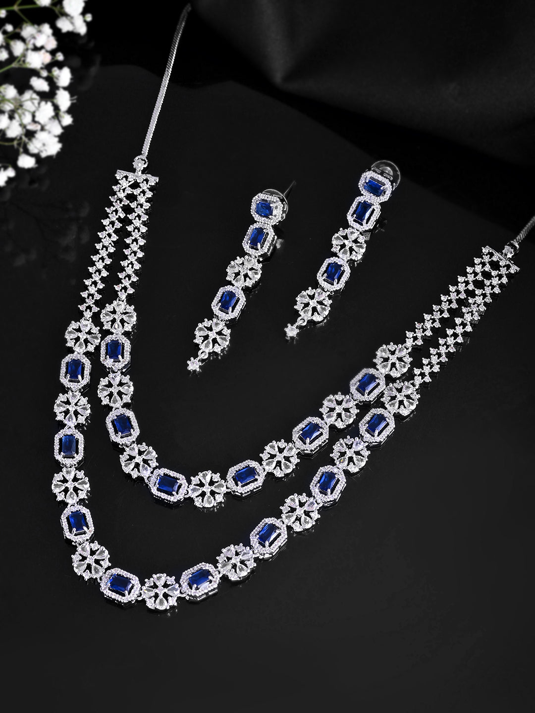 American Diamond Double Layer Necklace Set  | Wedding  Jewellery For Women