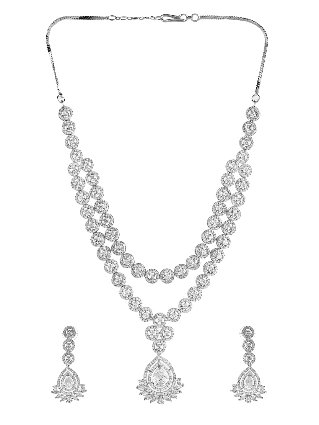Double Layer Silver American Diamond Set  | Wedding Jewellery For Women
