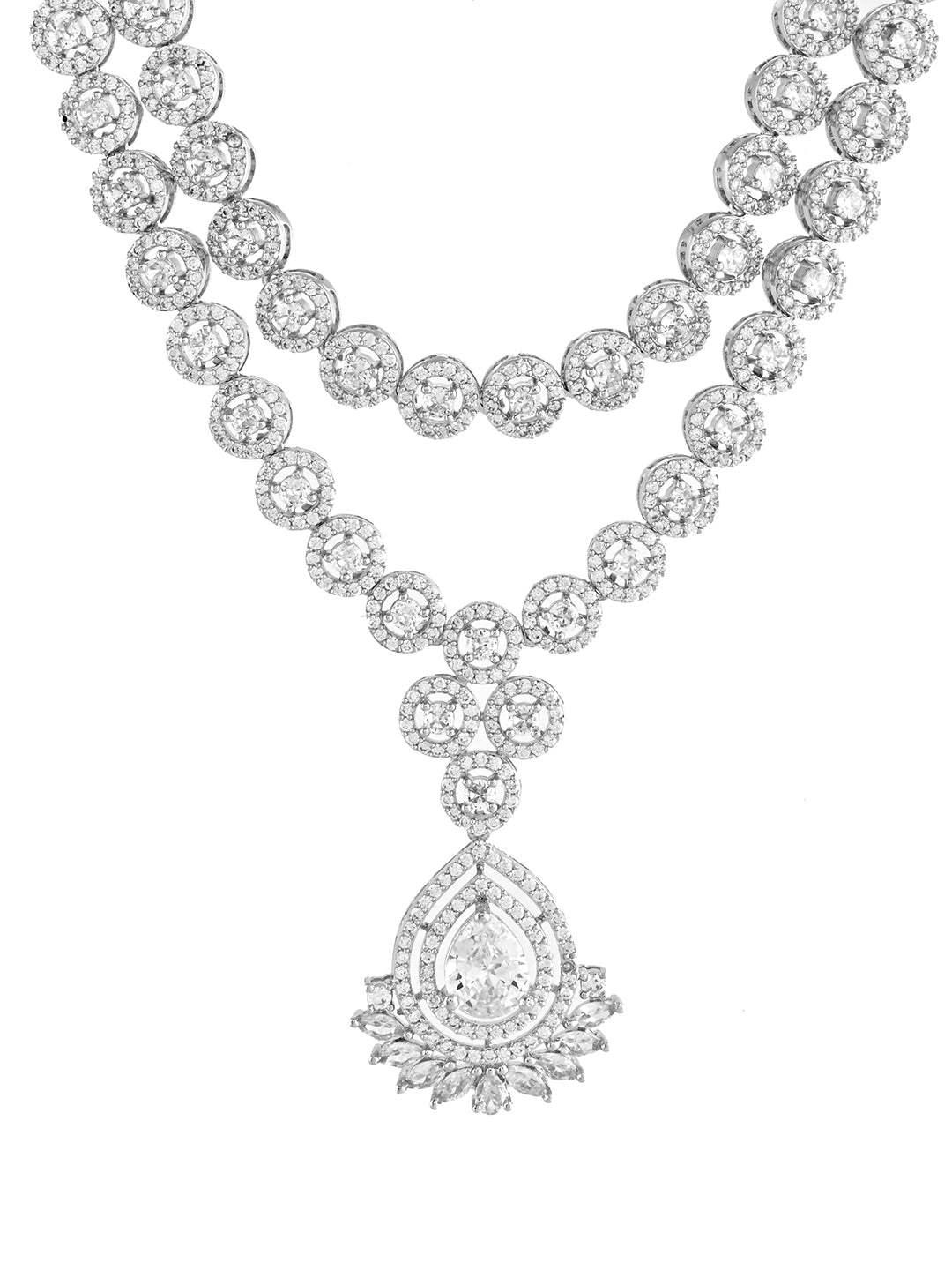 Double Layer Silver American Diamond Set  | Wedding Jewellery For Women