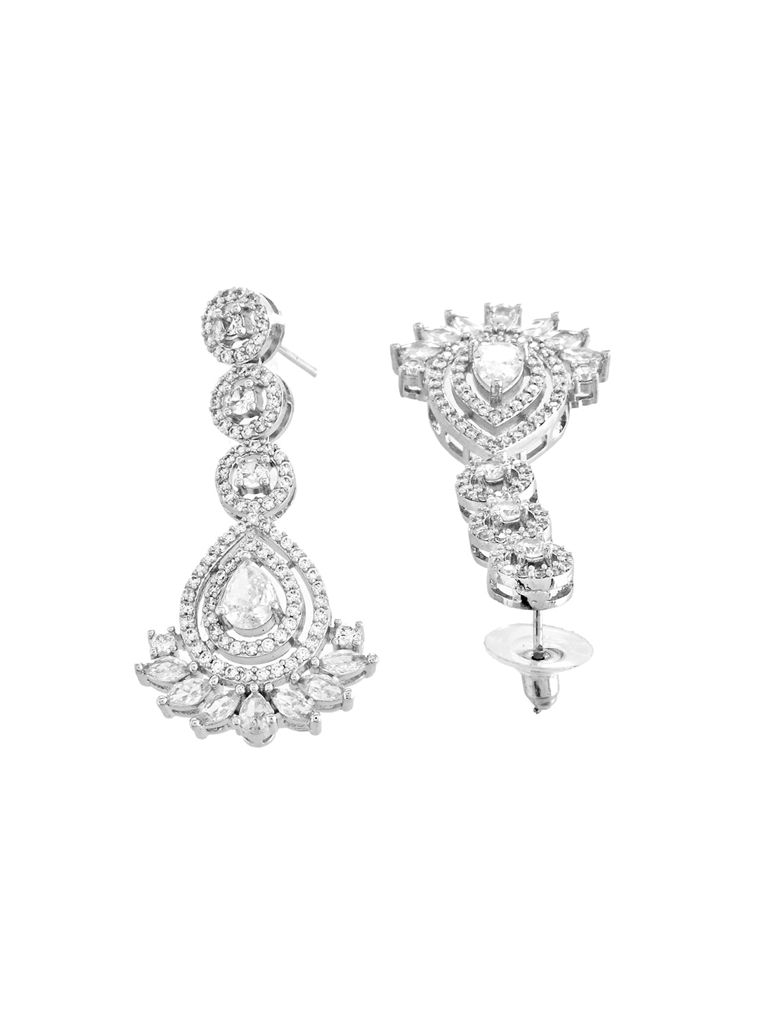 Double Layer Silver American Diamond Set  | Wedding Jewellery For Women
