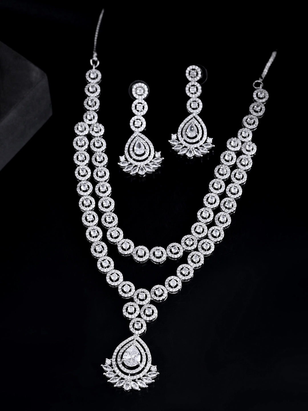 Double Layer Silver American Diamond Set  | Wedding Jewellery For Women