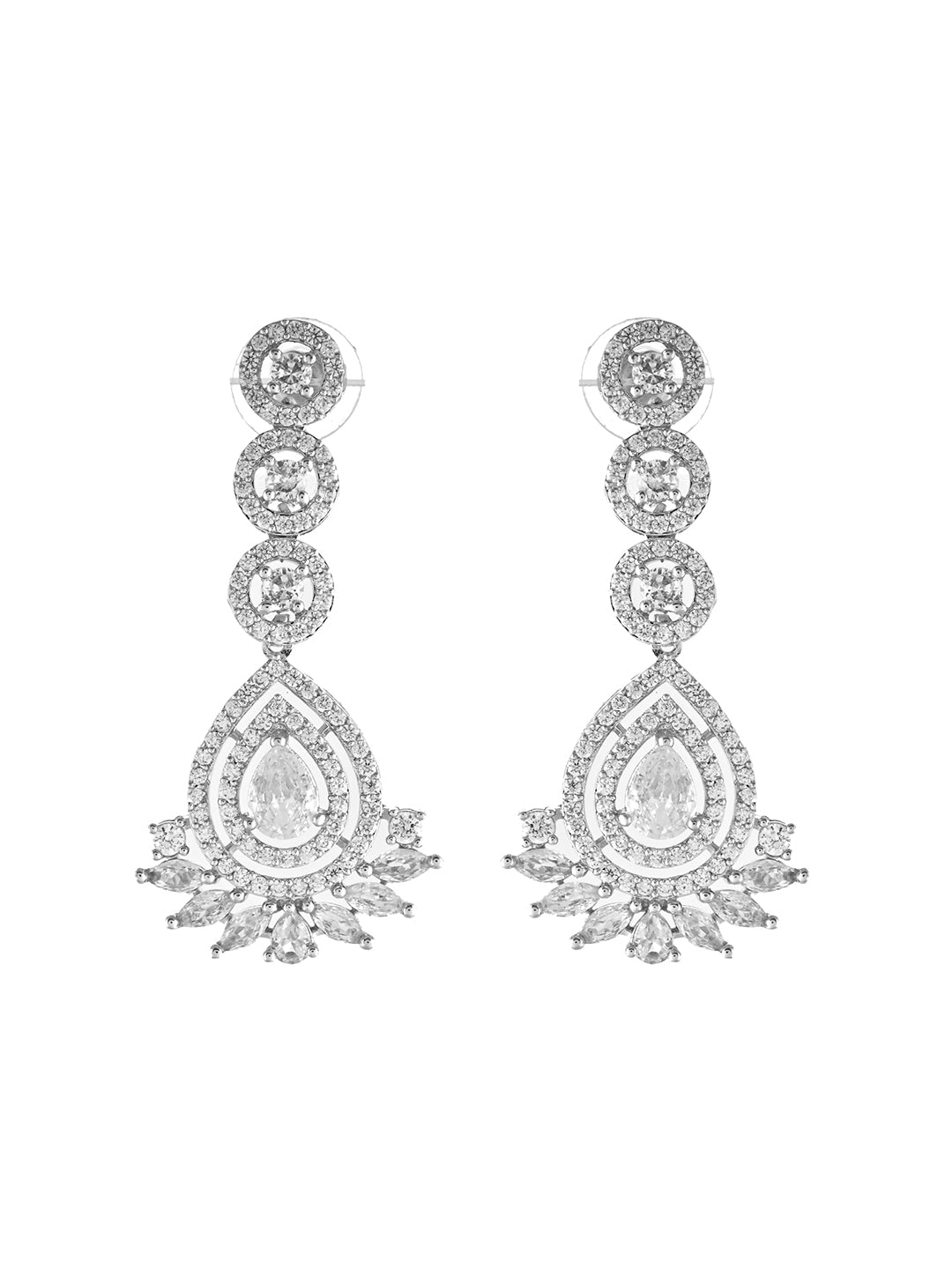 Double Layer Silver American Diamond Set  | Wedding Jewellery For Women