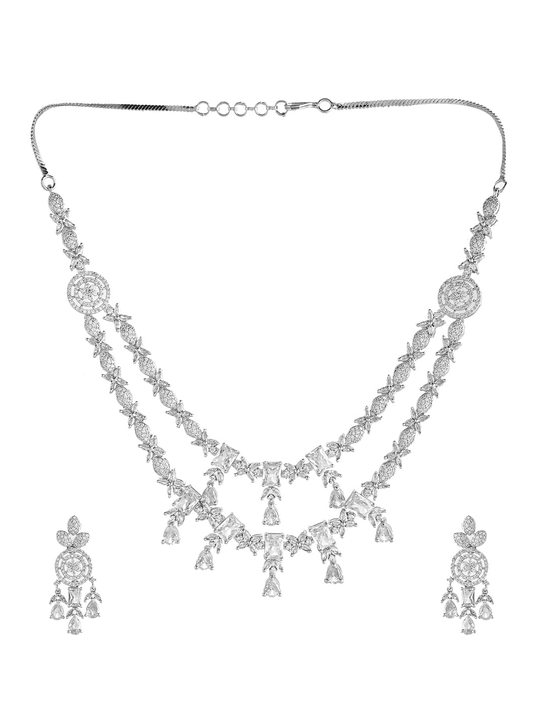 Silver AD  Jewellery Set  | Wedding  Jewellery For Women| Bridal CZ Necklace With Earrings