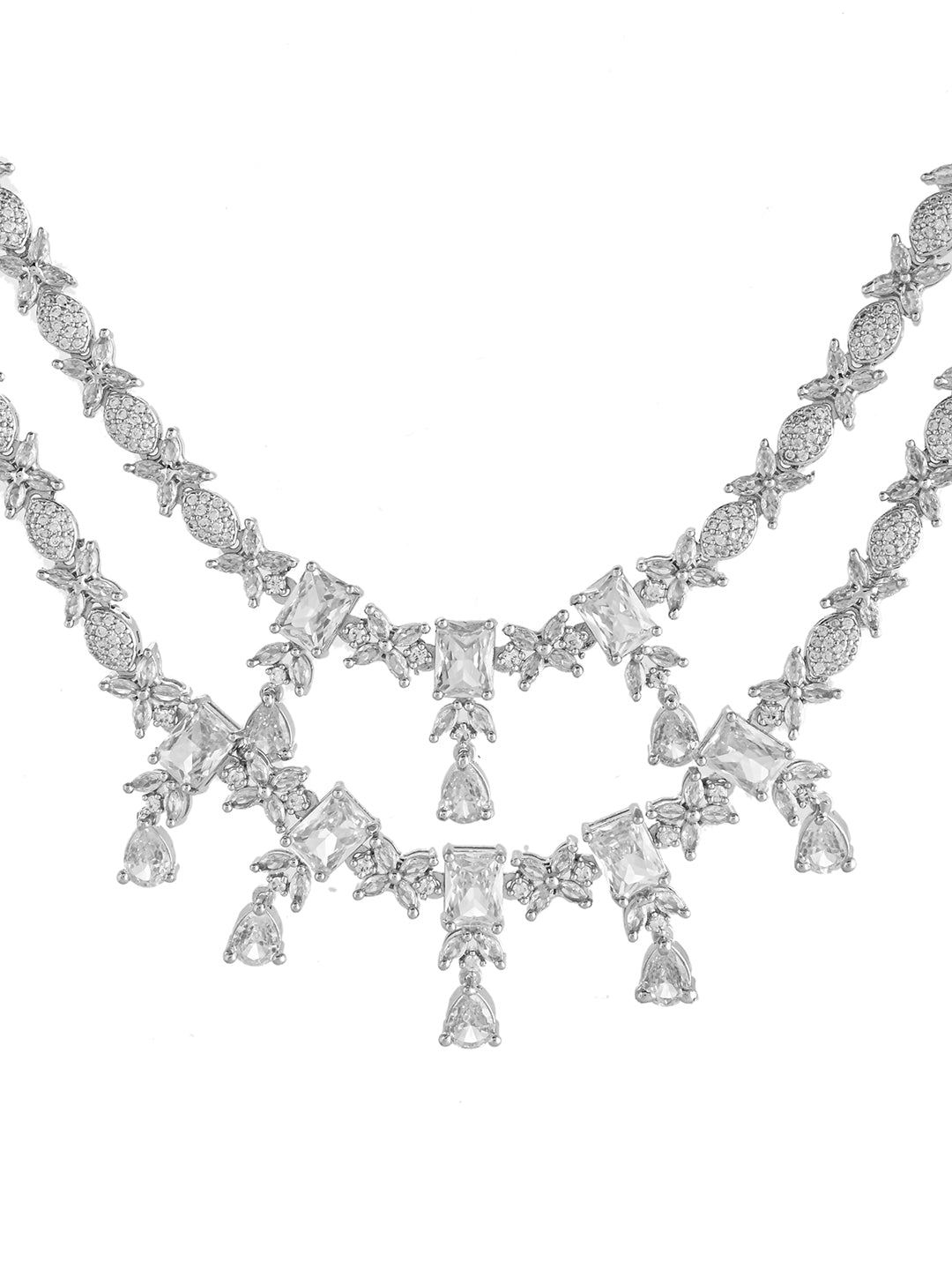 Silver AD  Jewellery Set  | Wedding  Jewellery For Women| Bridal CZ Necklace With Earrings