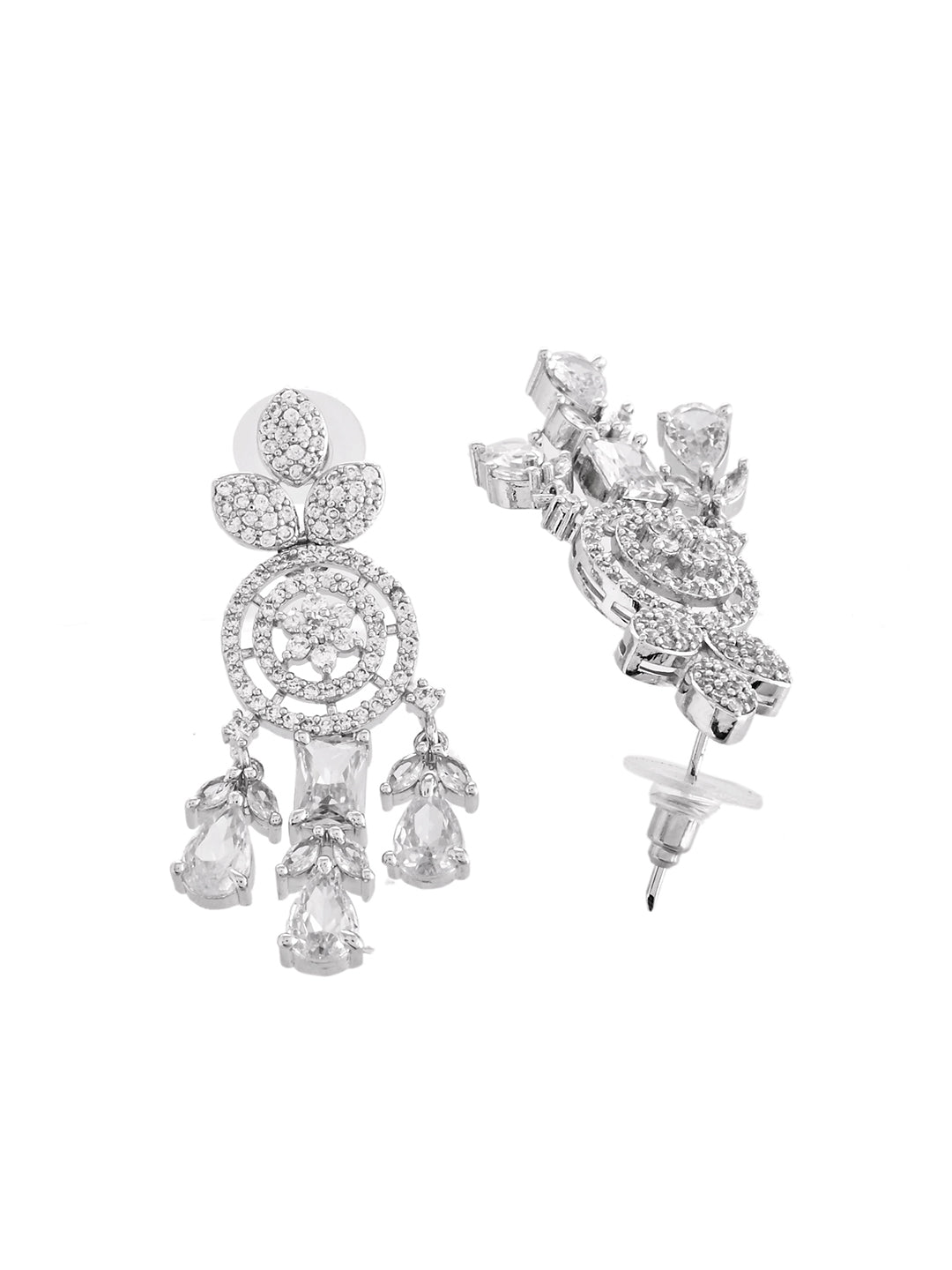 Silver AD  Jewellery Set  | Wedding  Jewellery For Women| Bridal CZ Necklace With Earrings