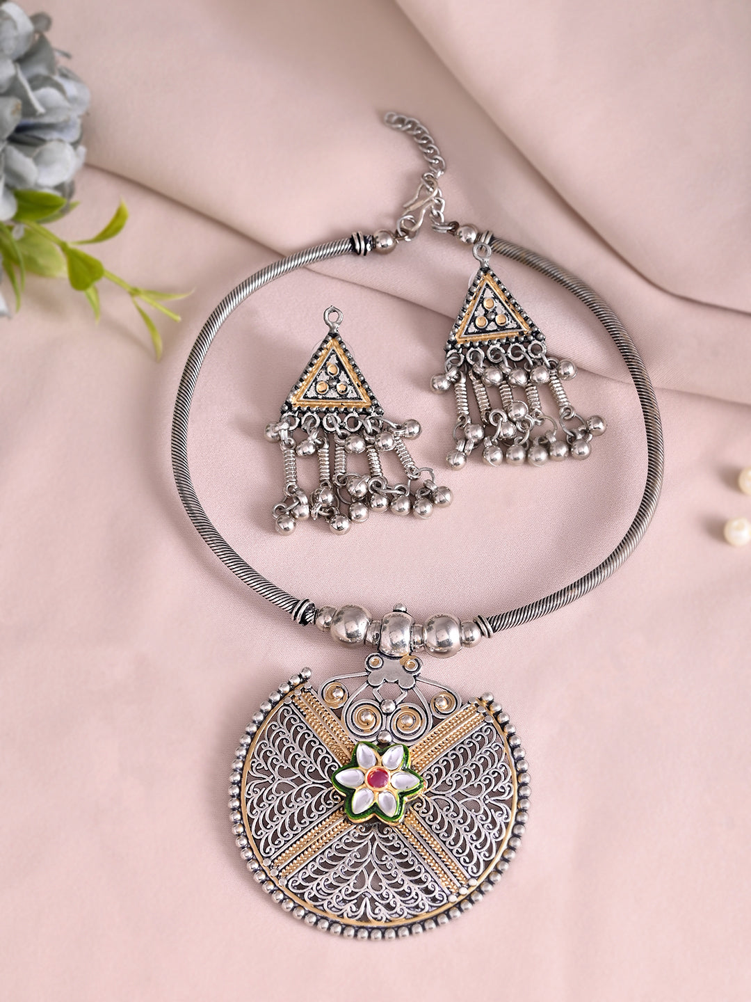 Oxidised Necklace Set For Women | Pendant Necklace With Earrings | Boho Jewellery