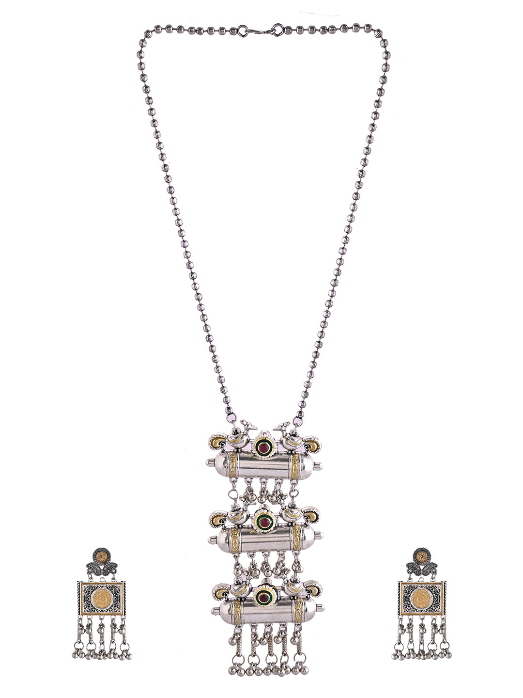 Ethnic & Casual Wear Silver Oxidised Tribal Necklace Set For Women | Boho Jewellery| Pendant Necklace With Earrings