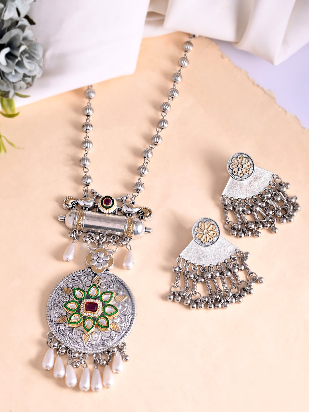 Ethnic Oxidised Necklace Set For Women |  Necklace With Earrings | Boho Jewellery