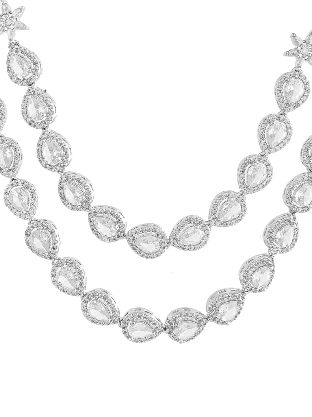 Ethnic Silver American Diamond Necklace Set  | Wedding  Jewellery For Women| Bridal CZ Necklace With Earrings