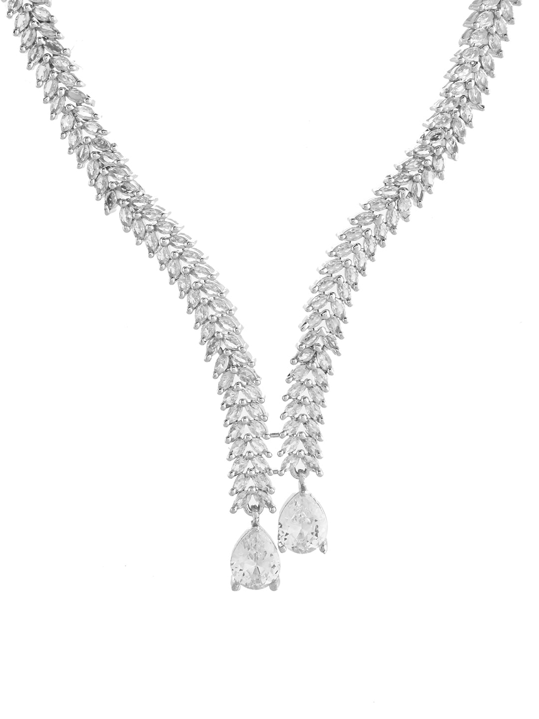 Classic Silver American Diamond Necklace Set  | Wedding  Jewellery For Women| Bridal CZ Necklace With Earrings