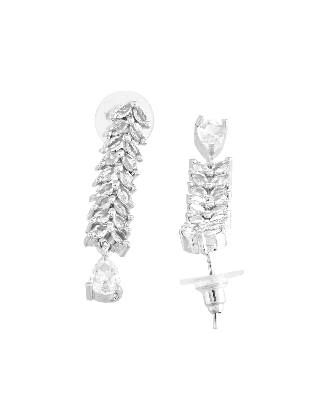 Classic Silver American Diamond Necklace Set  | Wedding  Jewellery For Women| Bridal CZ Necklace With Earrings