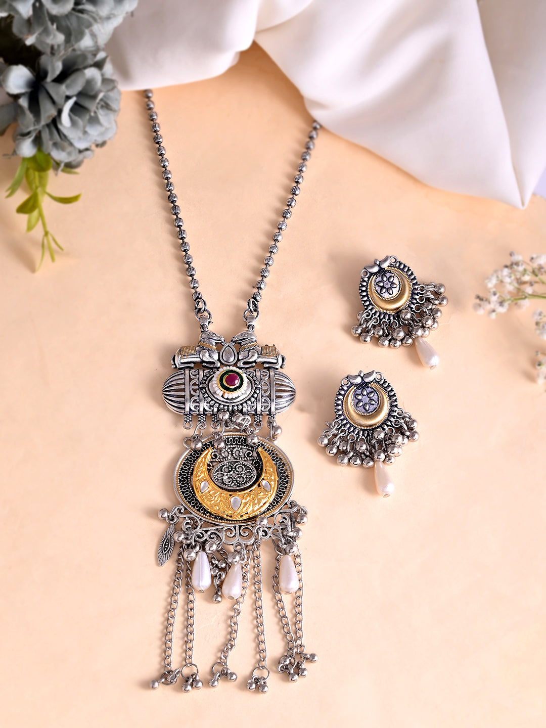 Traditional Oxidised Necklace Set With Earrings For Women | Boho Jewellery For Ethnic Wear