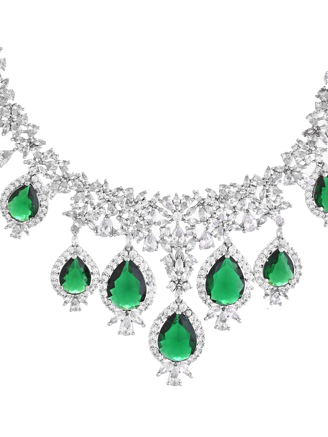 Green American Diamond Necklace Set  | Wedding  Jewellery For Women| Bridal CZ Necklace With Earrings