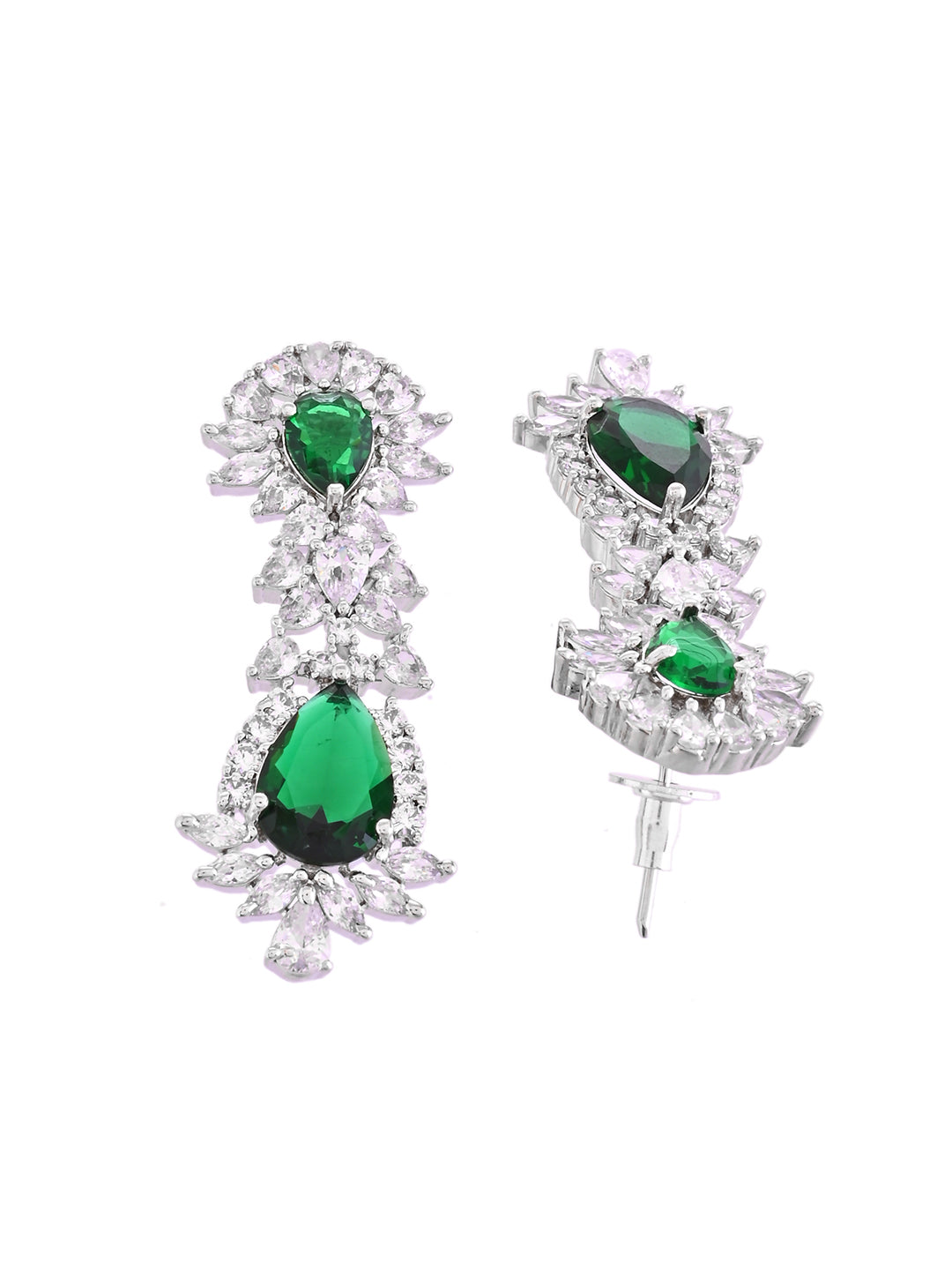 Green American Diamond Necklace Set  | Wedding  Jewellery For Women| Bridal CZ Necklace With Earrings