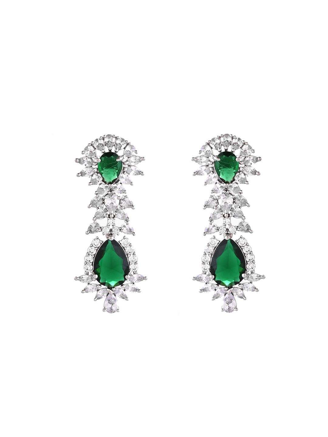 Green American Diamond Necklace Set  | Wedding  Jewellery For Women| Bridal CZ Necklace With Earrings