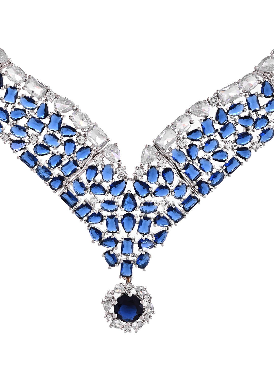 Blue American Diamond Necklace Set  | Wedding  Jewellery For Women| Bridal CZ Necklace With Earrings