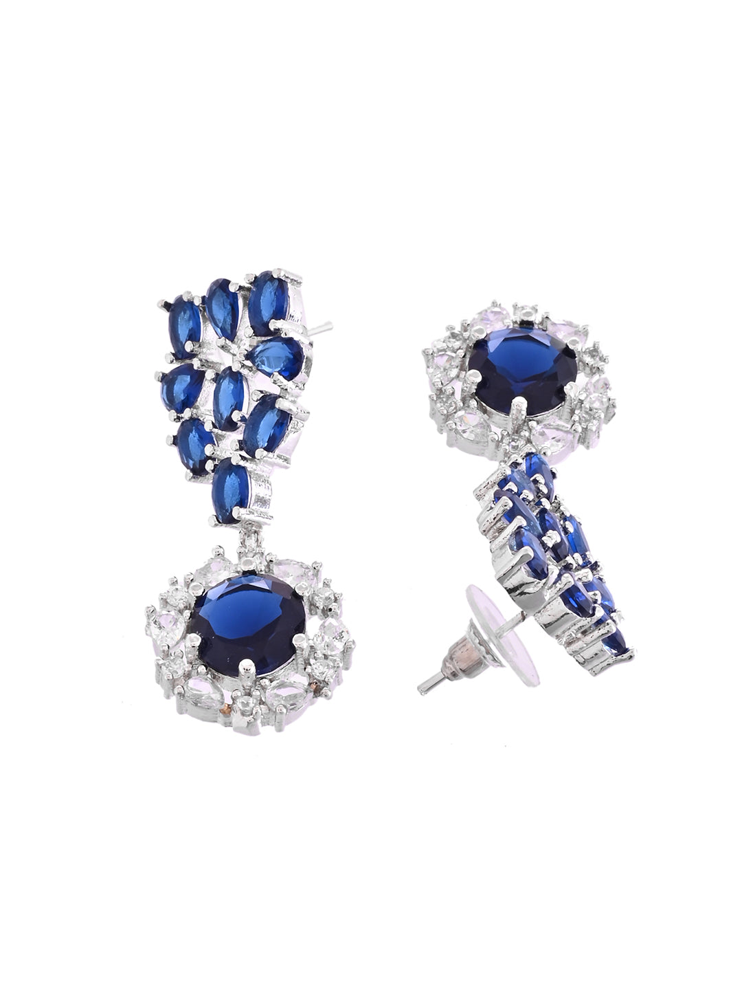 Blue American Diamond Necklace Set  | Wedding  Jewellery For Women| Bridal CZ Necklace With Earrings