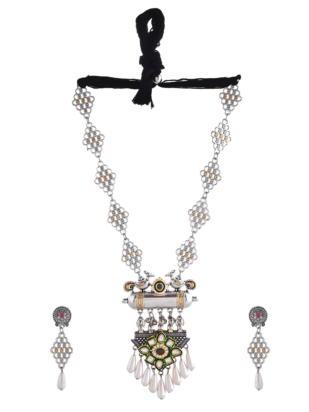 Traditional Oxidised Tribal Necklace Set For Women |  Ethnic Pendant Necklace With Earrings