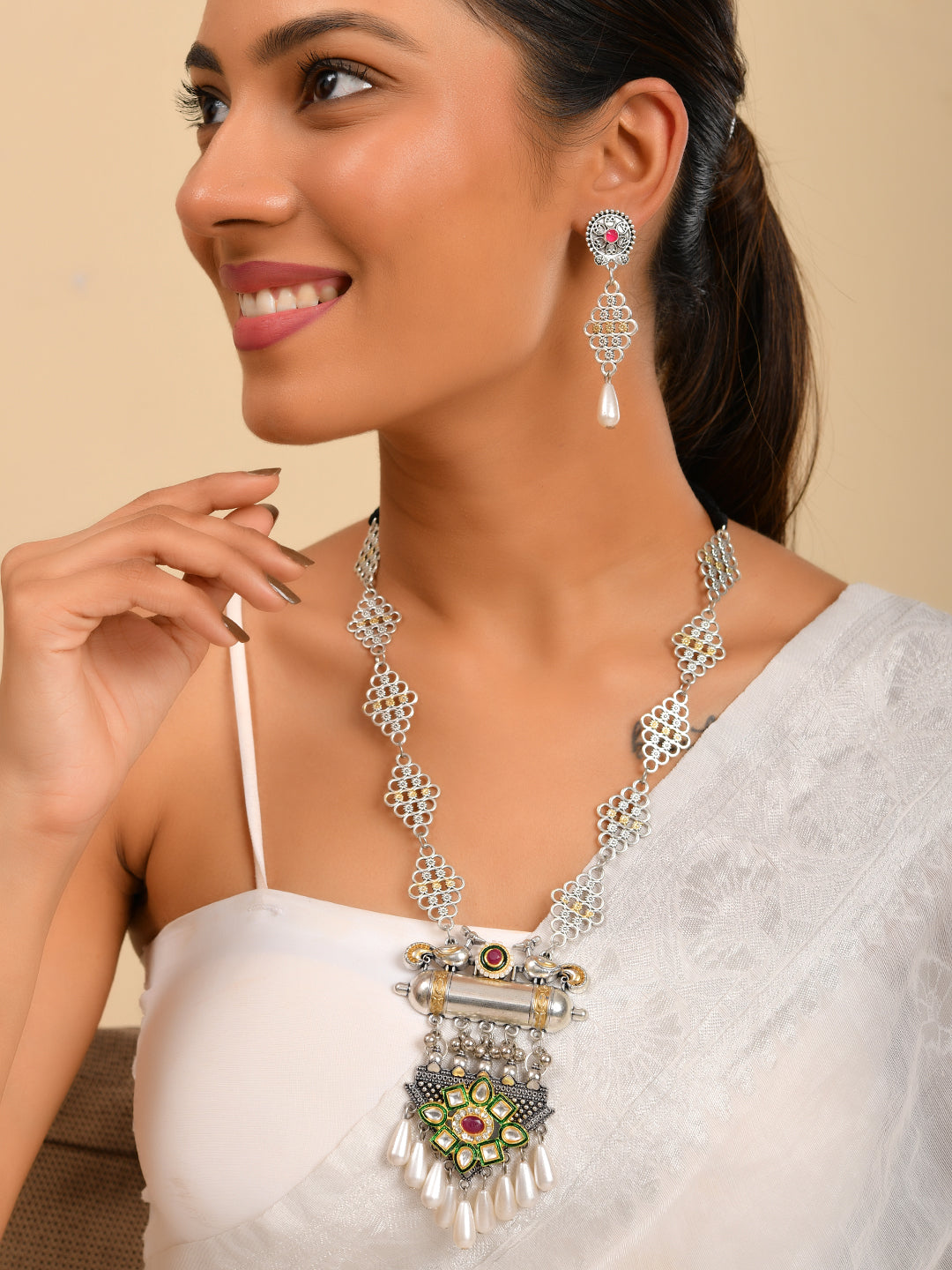 Traditional Oxidised Tribal Necklace Set For Women |  Ethnic Pendant Necklace With Earrings