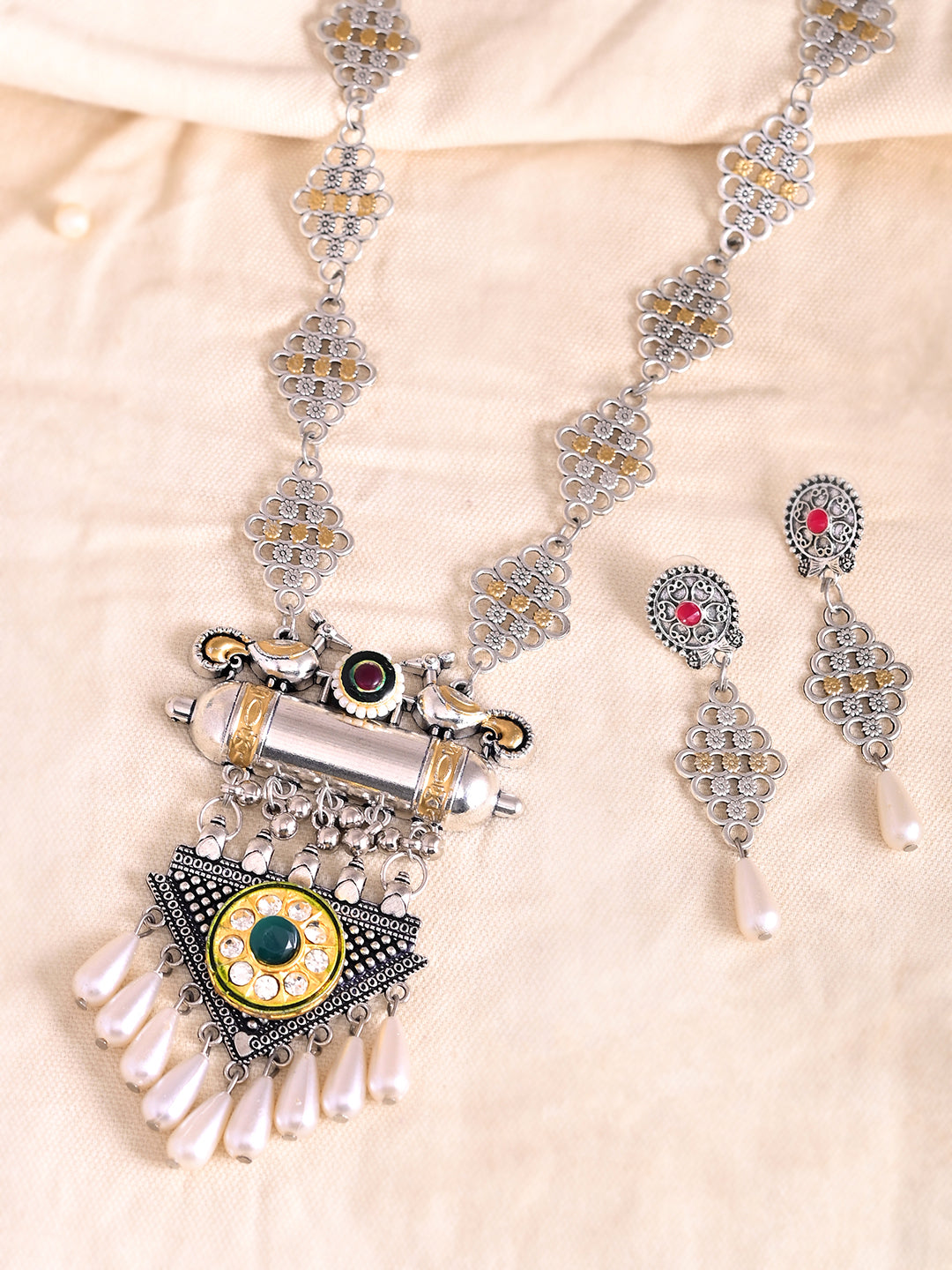 Traditional Oxidised Necklace Set | Pendant Necklace With Earrings | Boho Jewellery For Ethnic & Casual Wear