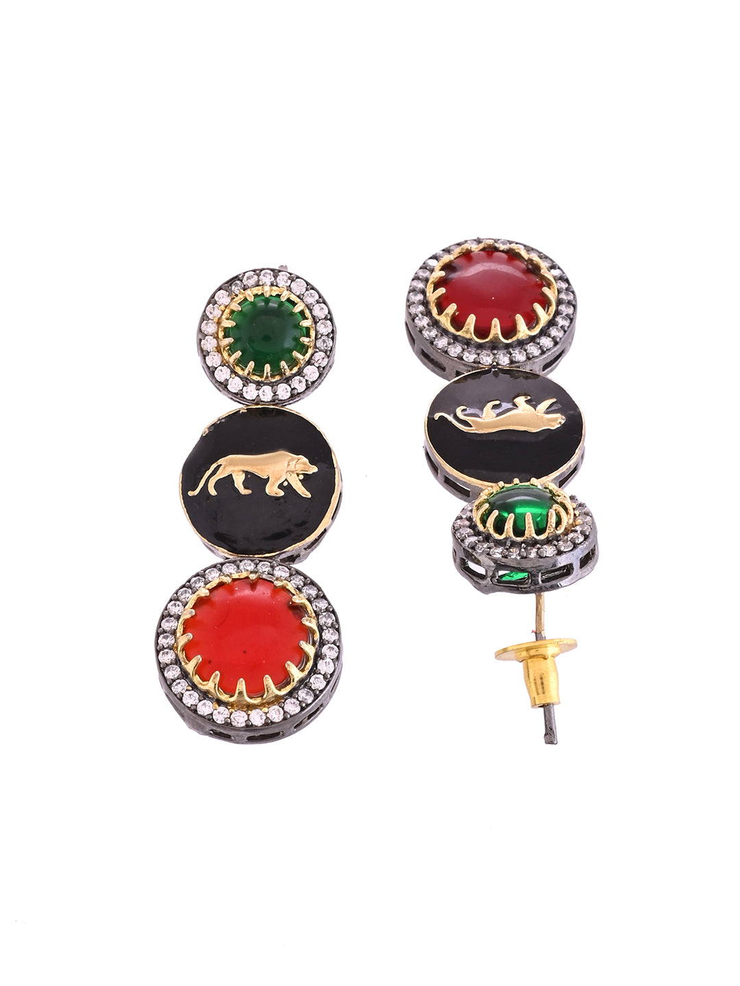Multicolor Enamel Necklace Set For Women | Tiger Motif Jewellery With CZ Stones | Festive & Ethnic Necklace With Earrings