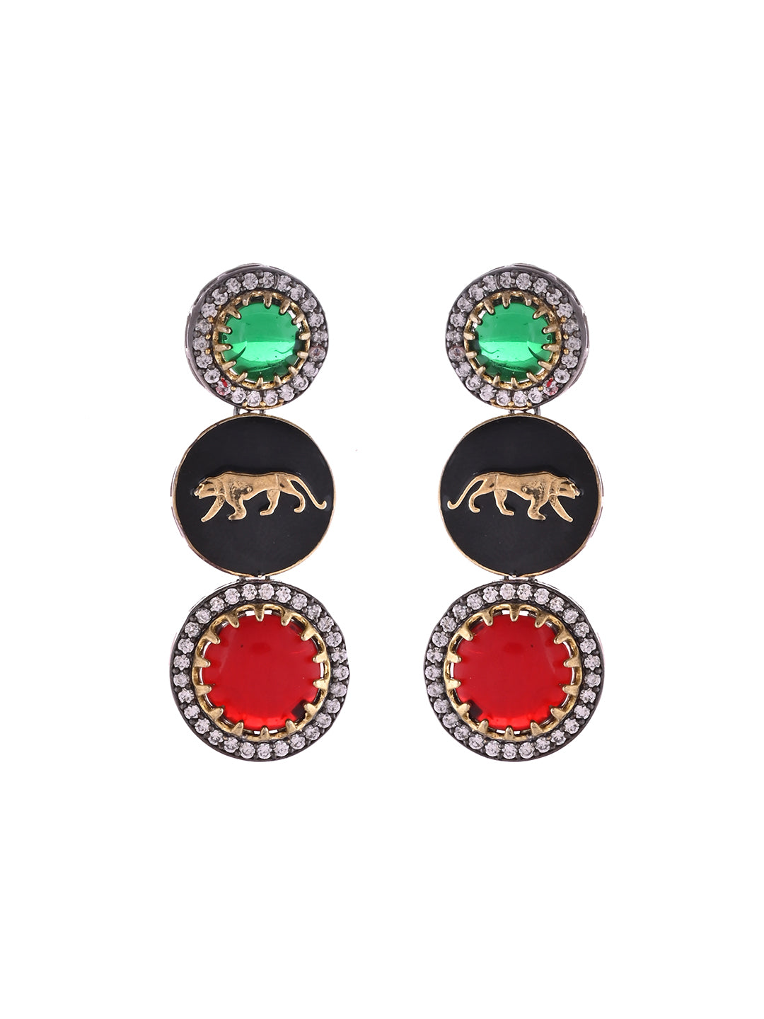 Multicolor Enamel Necklace Set For Women | Tiger Motif Jewellery With CZ Stones | Festive & Ethnic Necklace With Earrings