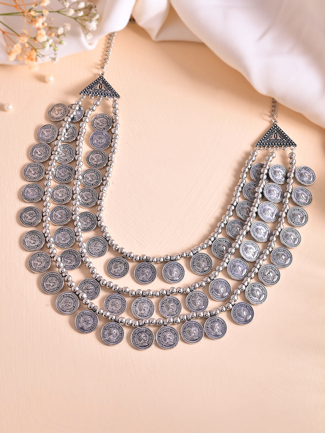 Oxidised Coin Necklace For Women Double Side Wear Jewellery