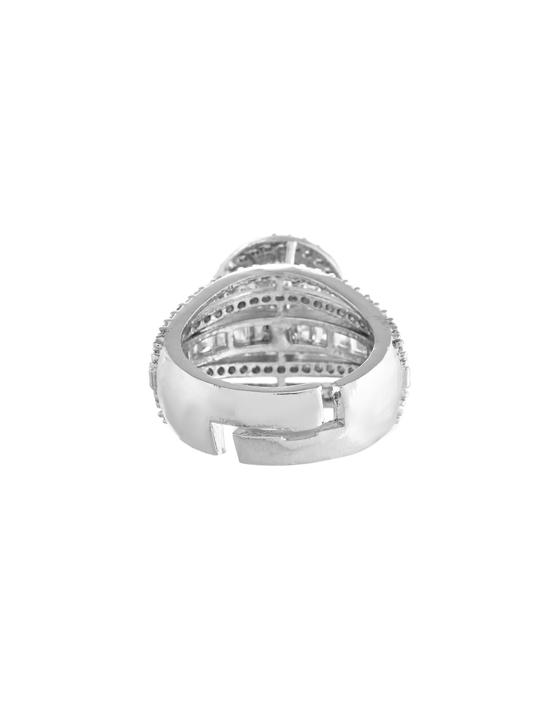American Diamond Stone-Studded Silver Ring For Girls & Women