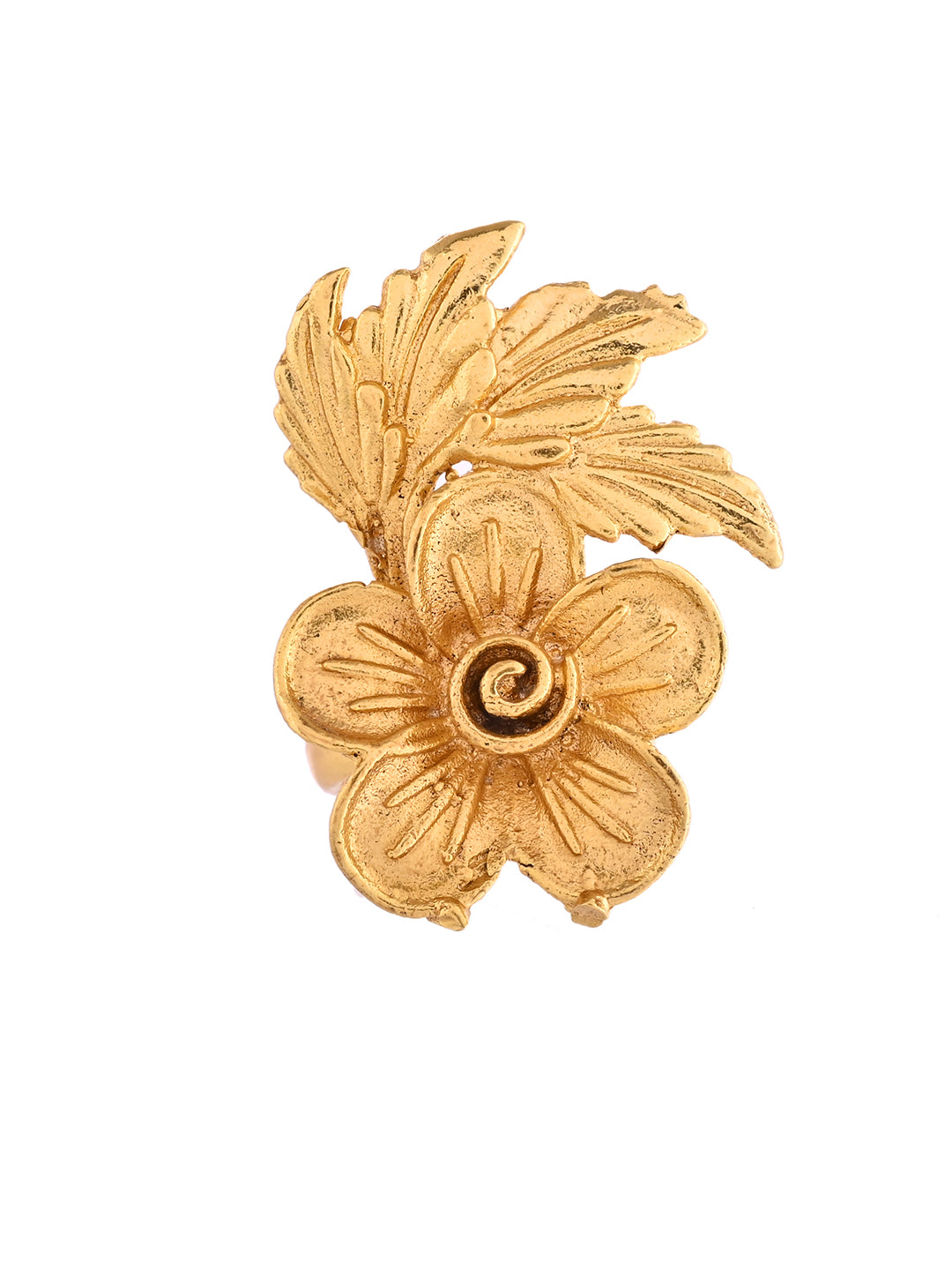 Gold-Plated Flower Textured Adjustable Ring For Women & Girls
