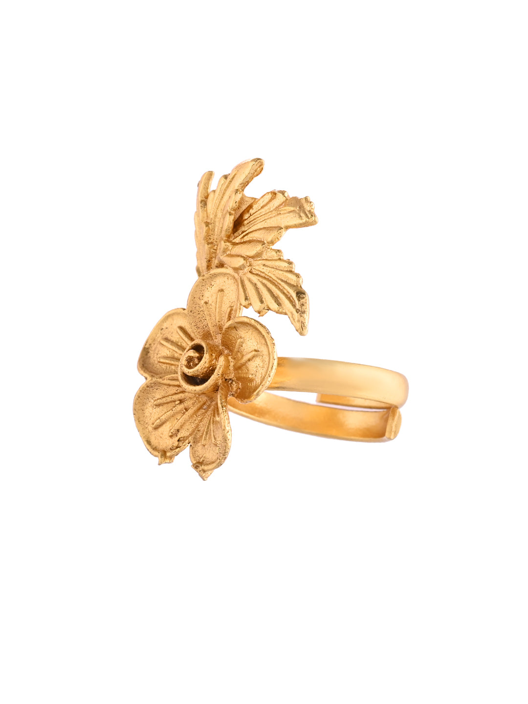 Gold-Plated Flower Textured Adjustable Ring For Women & Girls