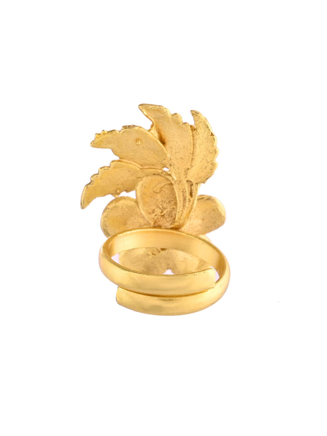 Gold-Plated Flower Textured Adjustable Ring For Women & Girls