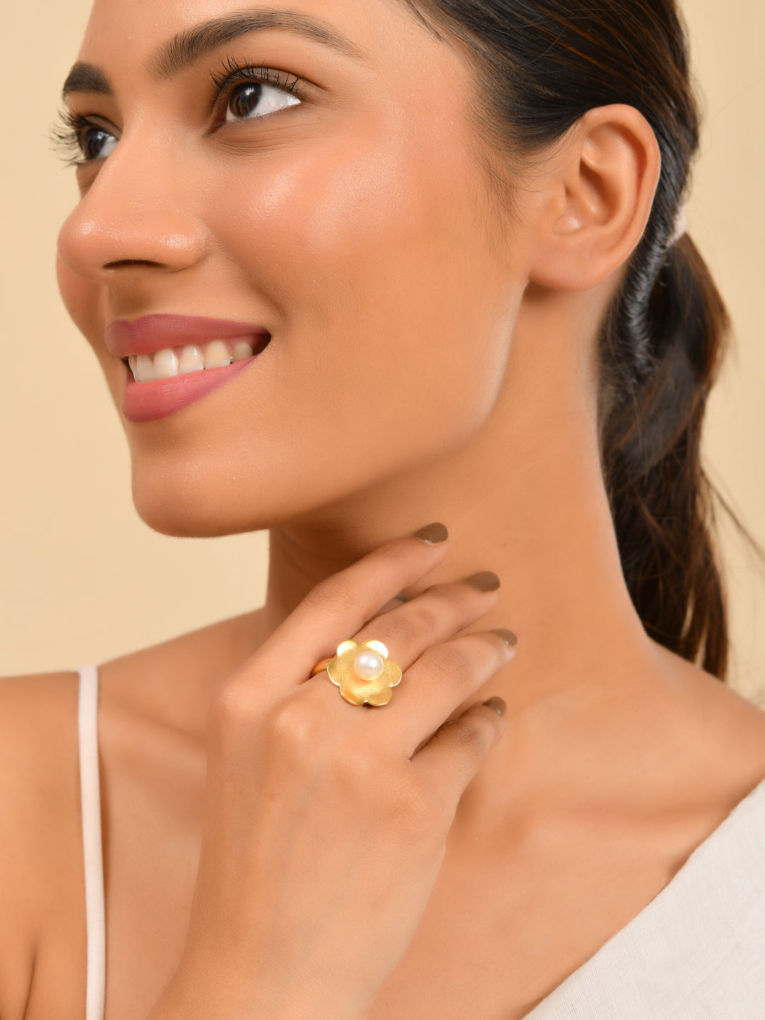 Flower Gold-Plated Ethnic Adjustable Ring For Women