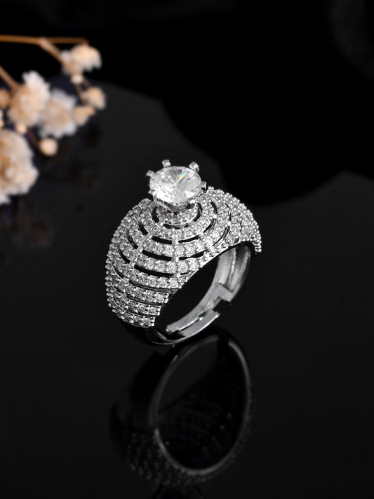 Premium Classic Crystal Studded Bridal Ring For Women
