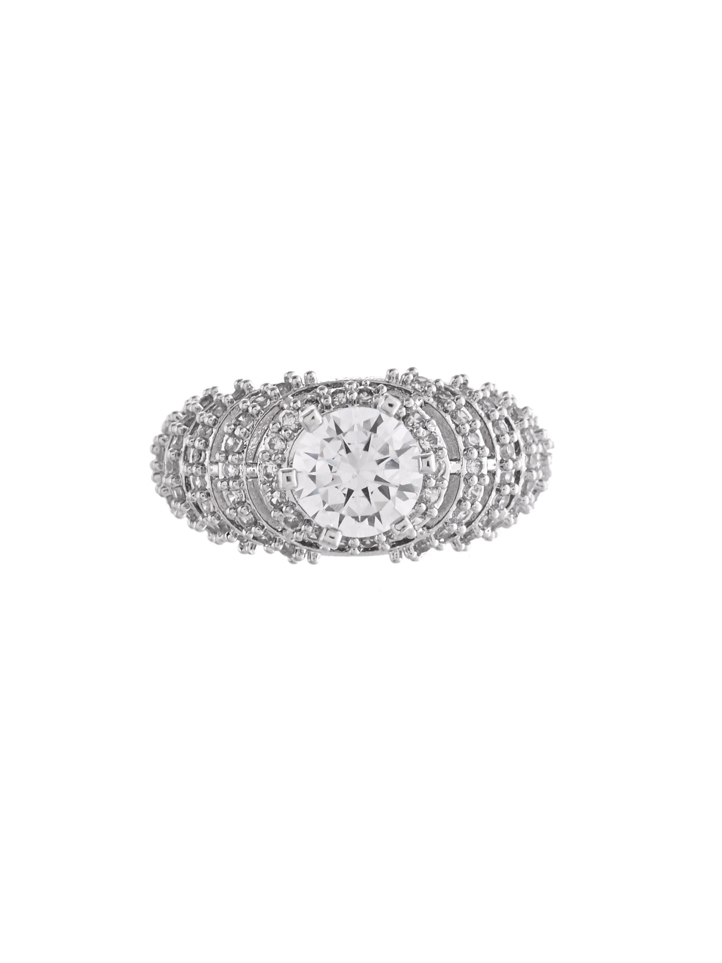 Multi-Row Crystal Studded AD Engagement Style Ring For Women & Girls