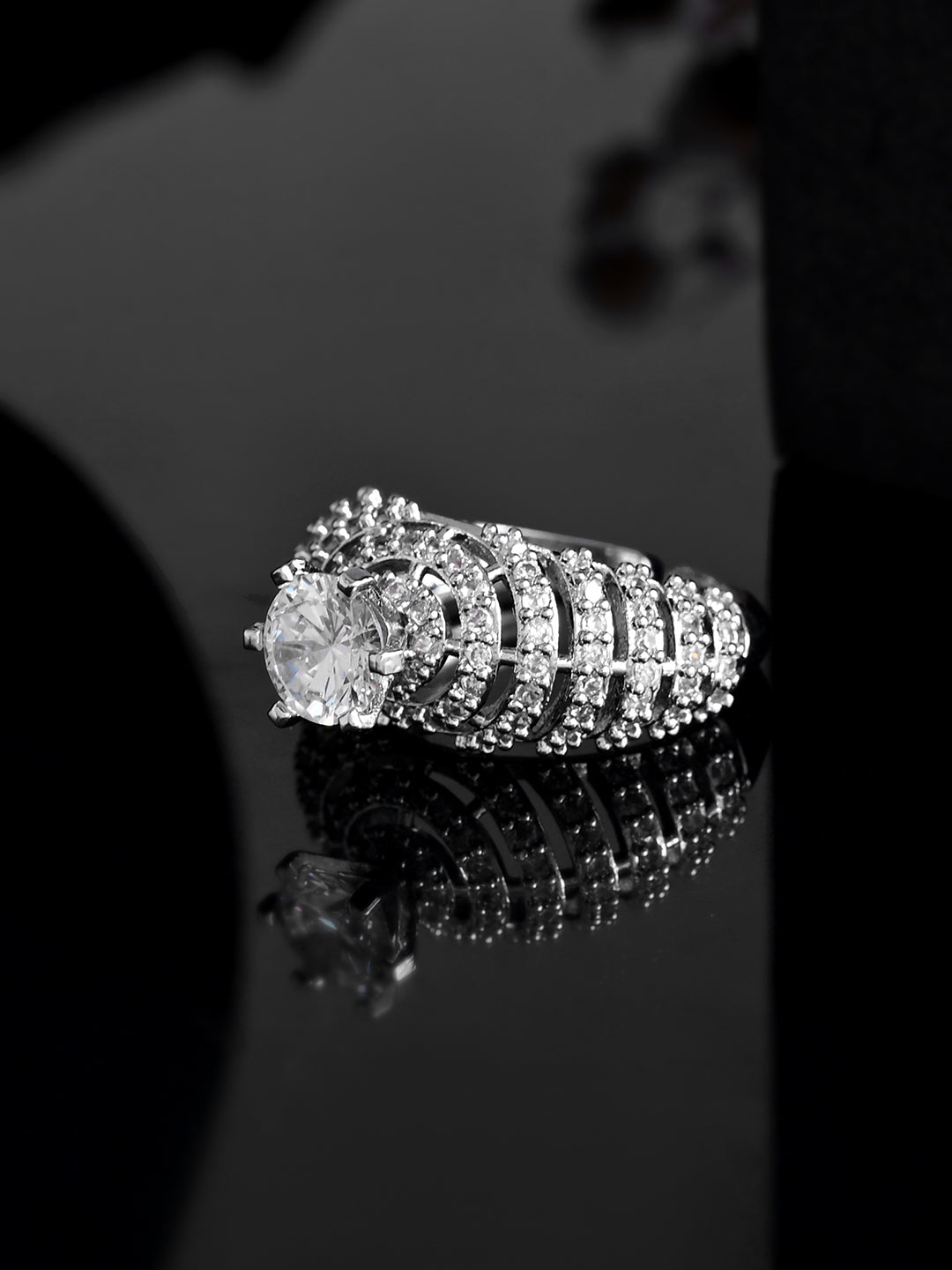 Multi-Row Crystal Studded AD Engagement Style Ring For Women & Girls