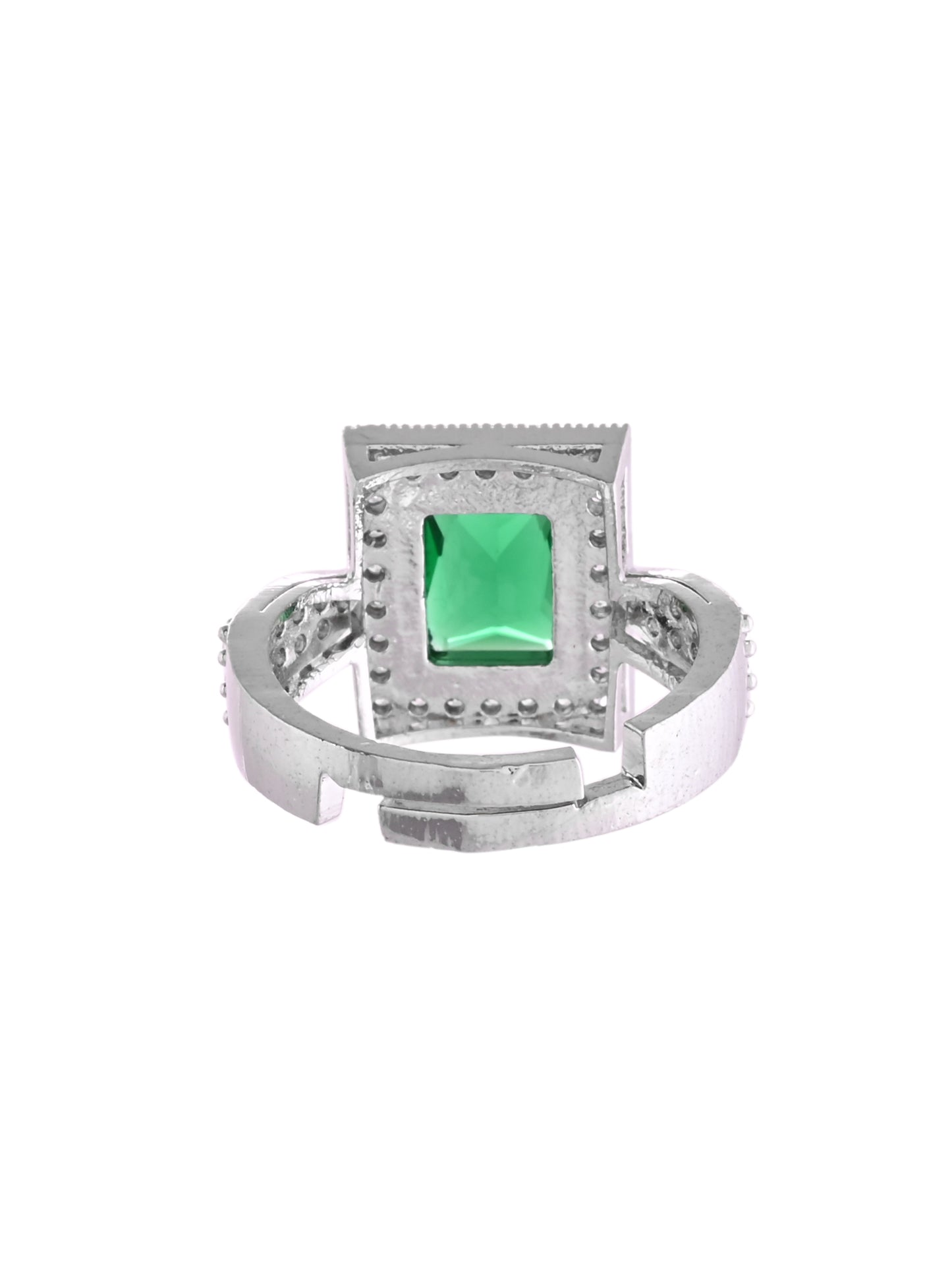 Classic Silver Finish Green Solitaire & CZ Band Ring For Women & Girls