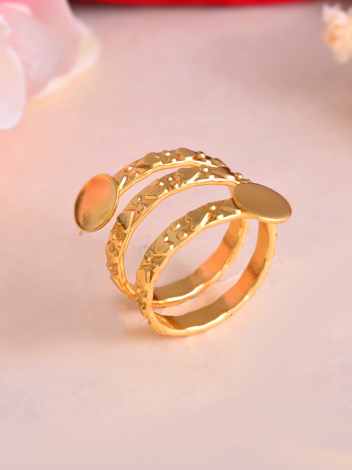 Classic Gold-Plated Textured Multi-Layer Statement Ring For Women