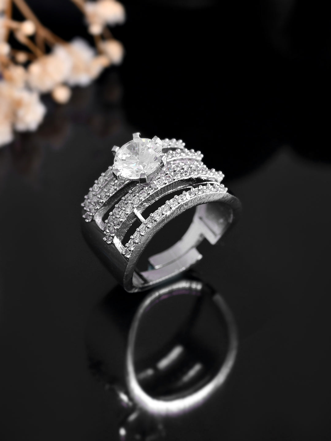 Premium Bridal Cubic Zirconia Halo Solitaire Ring For Women & Girls