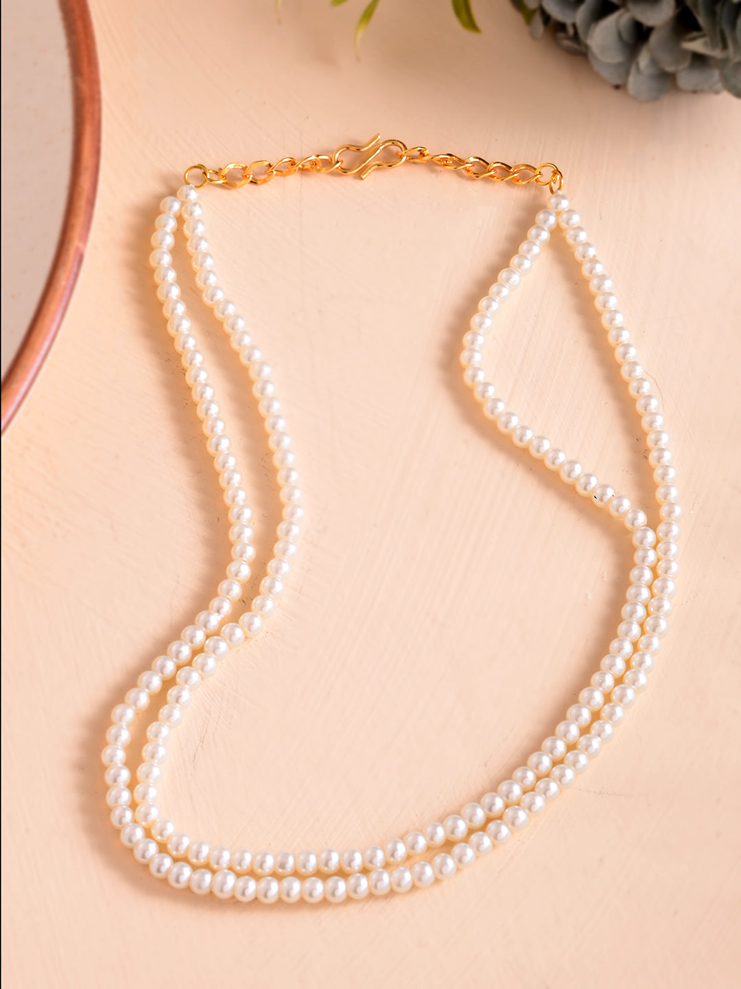 Ethnic White Pearl Multiple Layered Necklace Mala For Women