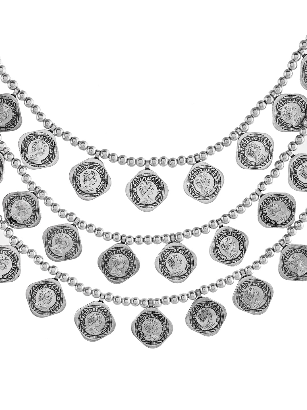 Oxidised Silver Tribal Necklace With Coins Double Side Wear For Women