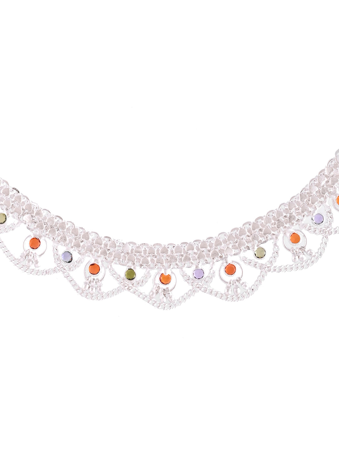 Rajasthani Bridal Payal With Color Stones | Silver Antique Anklet Set For Women