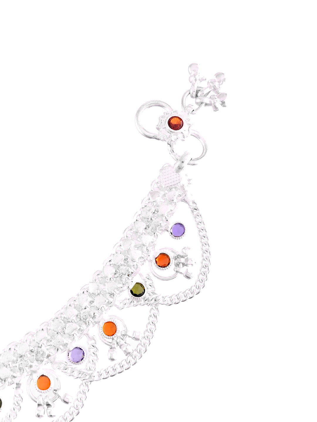 Rajasthani Bridal Payal With Color Stones | Silver Antique Anklet Set For Women