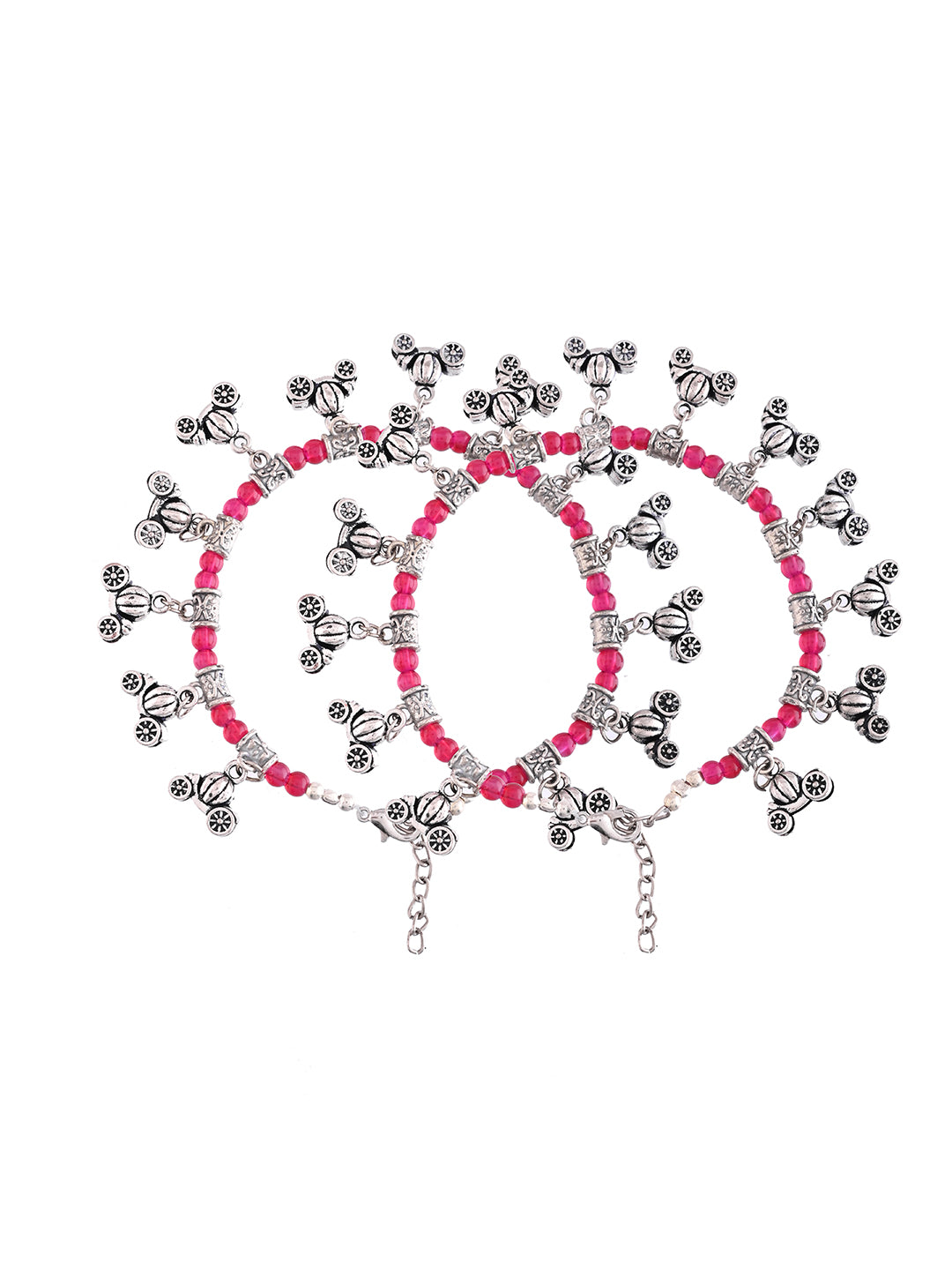 Oxidised Red Beaded Payal For Women | Silver Plated Traditional Anklet Set