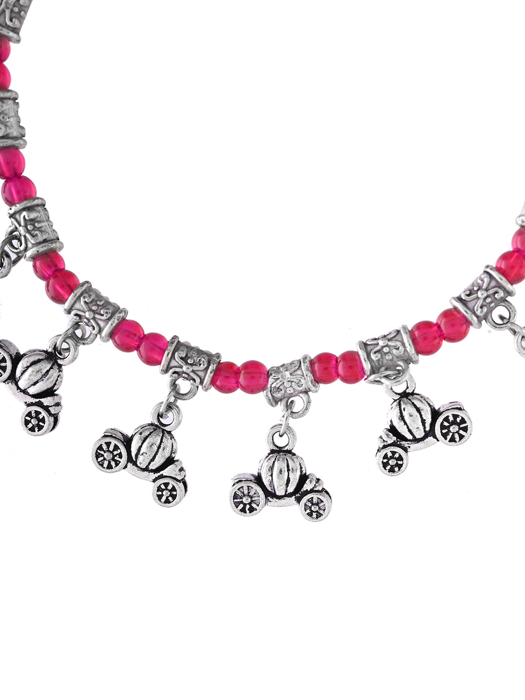 Oxidised Red Beaded Payal For Women | Silver Plated Traditional Anklet Set