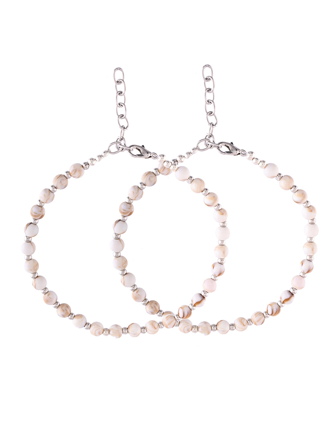 White Beaded Silver-Plated Anklet For Women & Girls | Traditional Ethnic Anklet