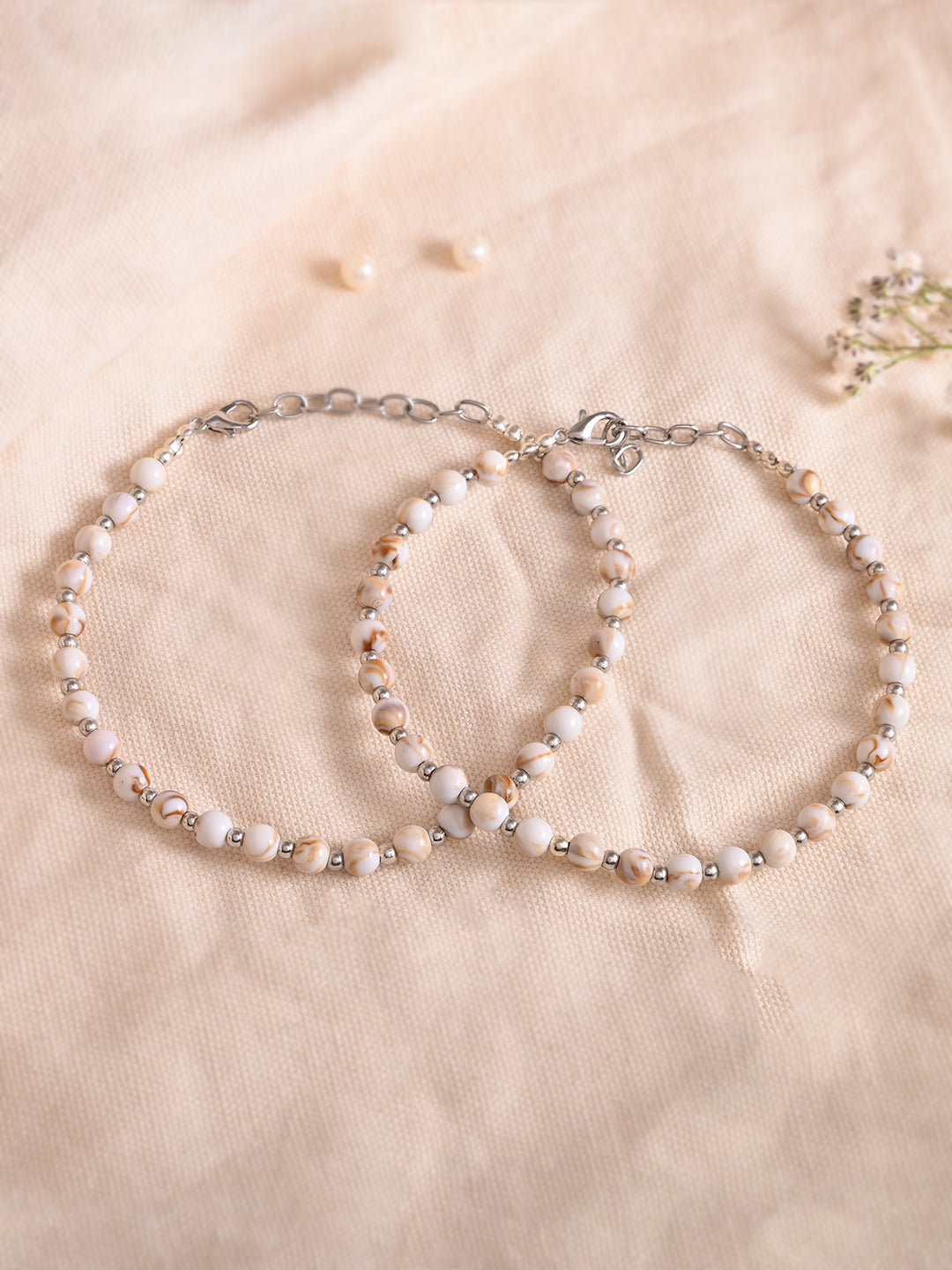 White Beaded Silver-Plated Anklet For Women & Girls | Traditional Ethnic Anklet