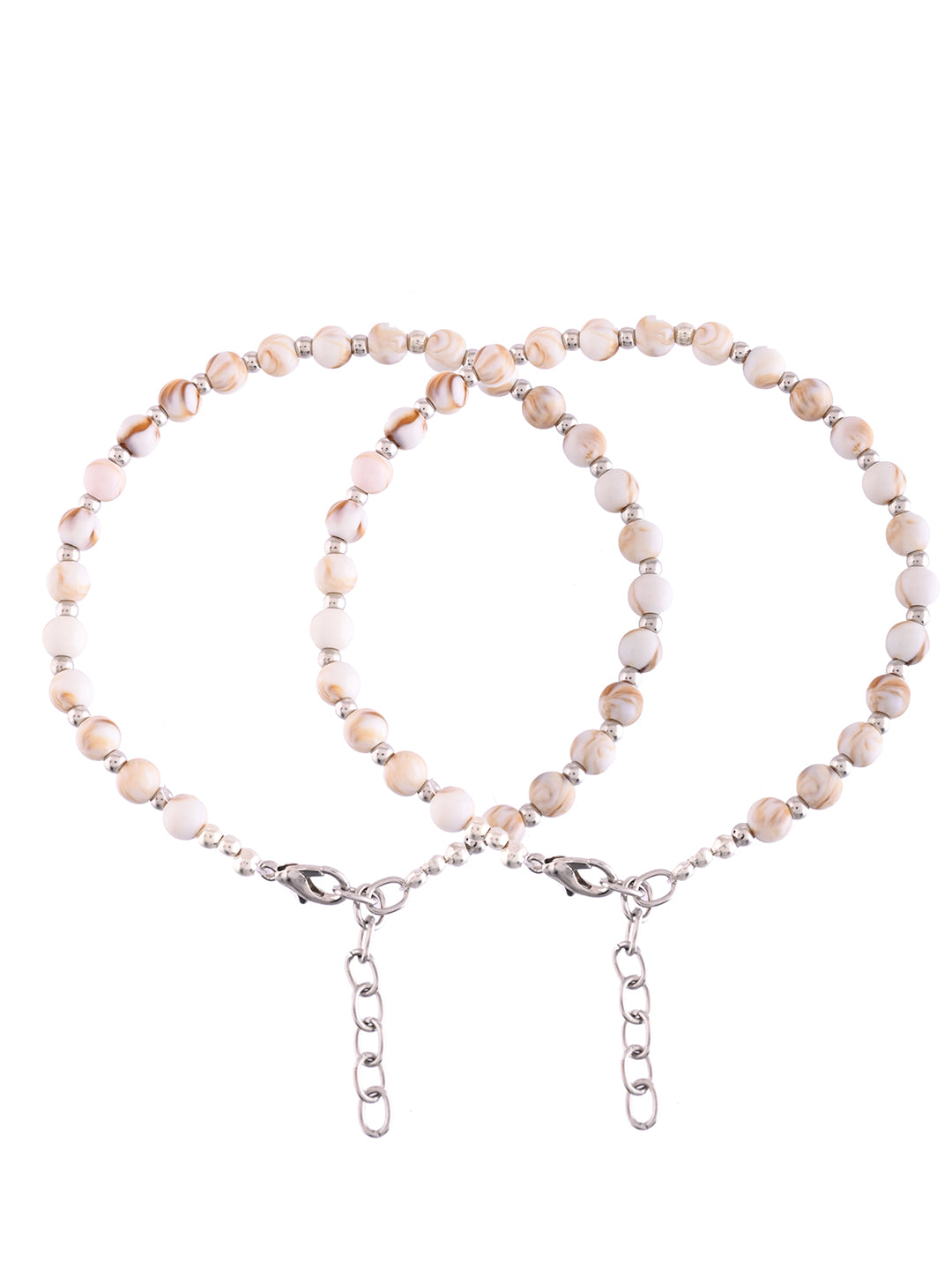 White Beaded Silver-Plated Anklet For Women & Girls | Traditional Ethnic Anklet