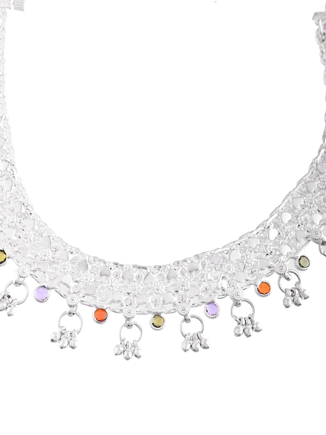 Silver Plated Payal With Multi Stone Work | Party & Wedding Anklets For Women